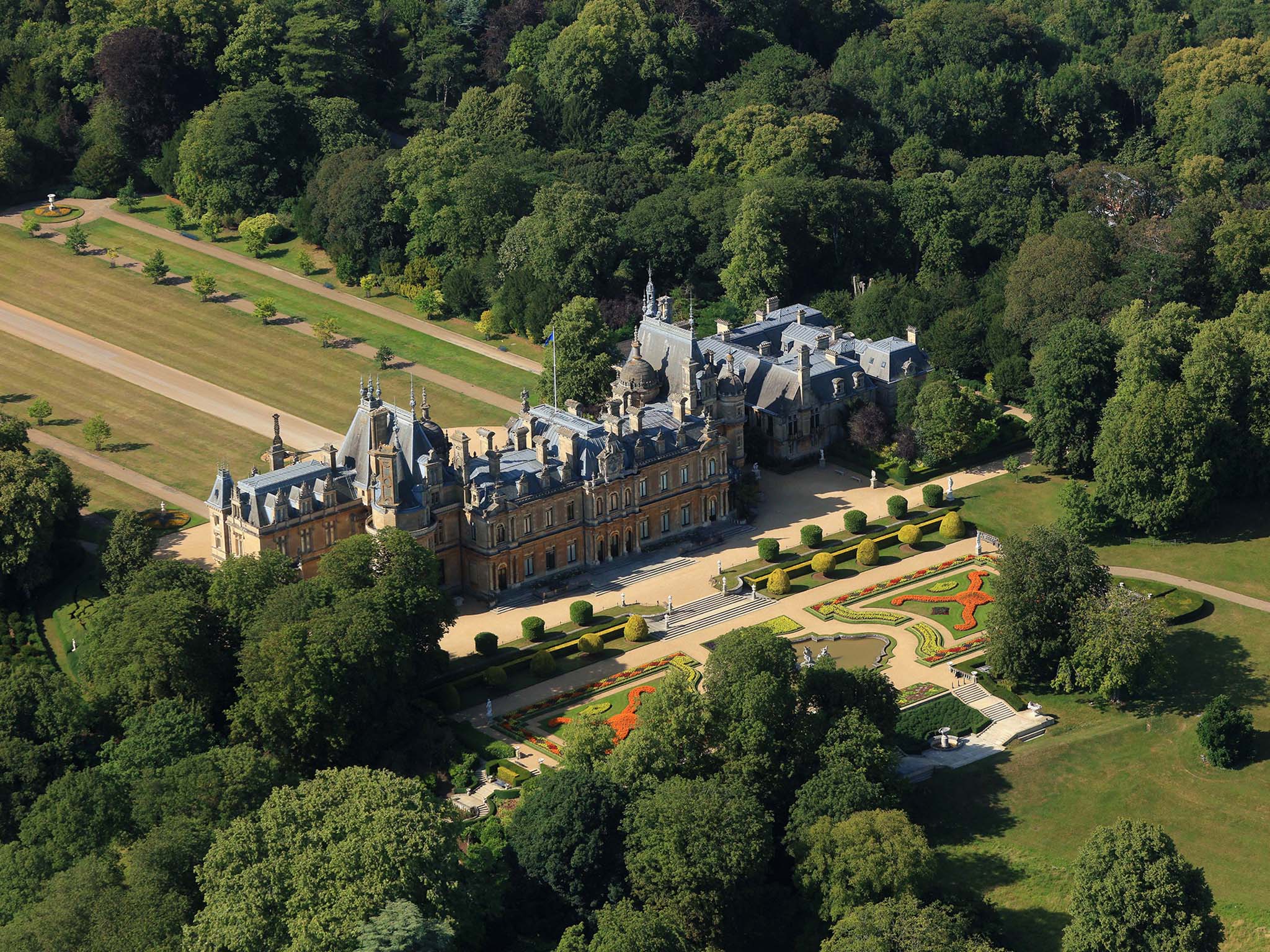 An aerial view of Waddesdon manor, estate and grounds