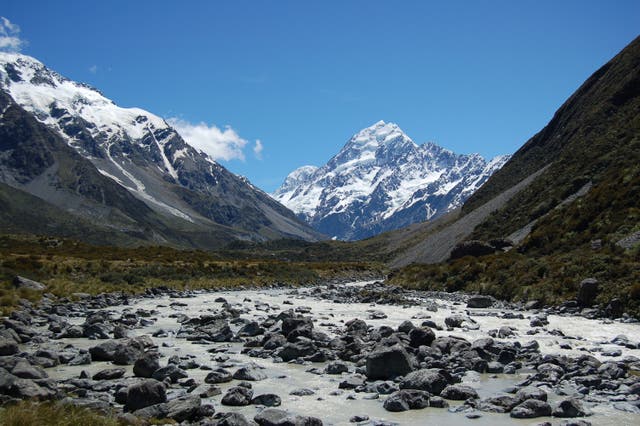 A glacier-fed river below Mount Cook in New Zealand