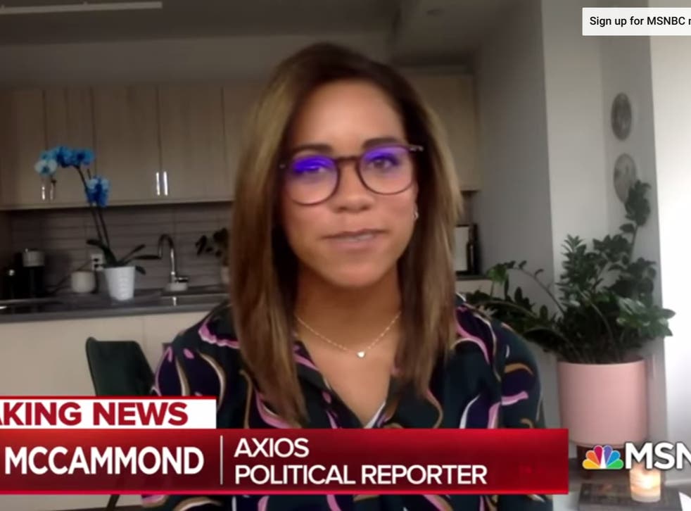 <p>Alex McCammond as a former political reporter, speaking with MSNBC in October 2020</p>