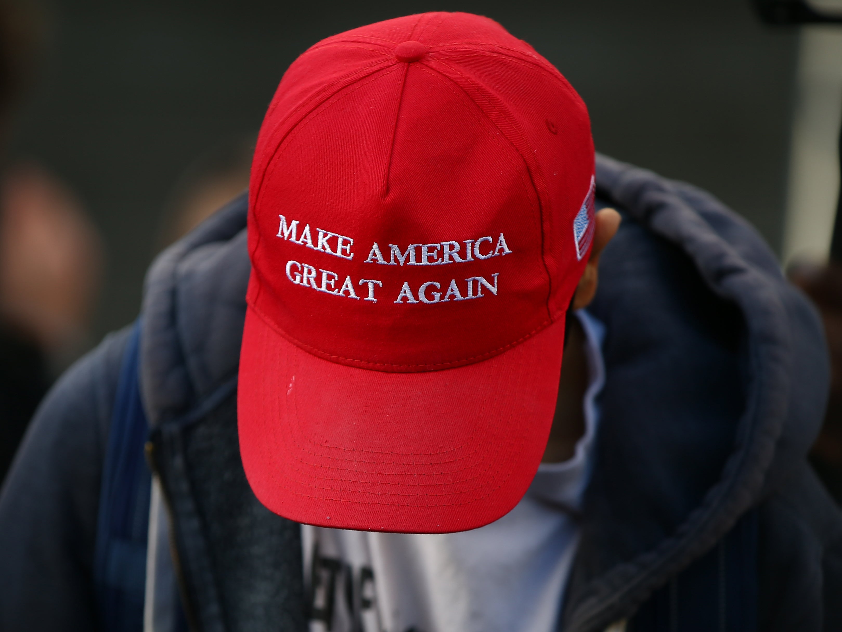 The bright red hats were created by Donald Trump for his presidential run (File photo)