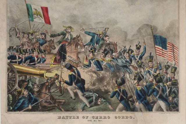 Esta litografía cortesía de la Biblioteca Beinecke de la Universidad de Yale, muestra una escena inspirada en la Batalla de Cerro Gordo de 1847.