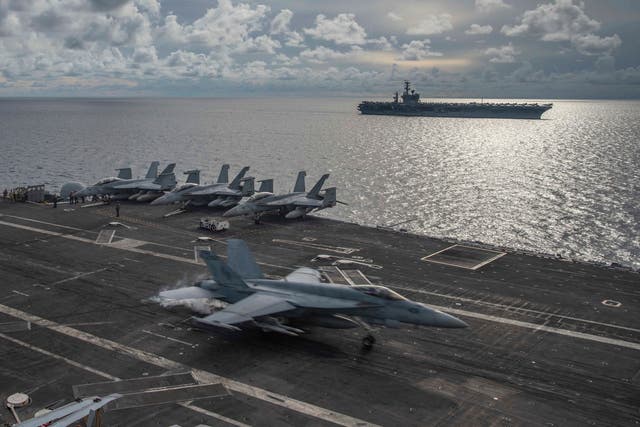 <p>The USS Ronald Reagan patrols the South China Sea </p>