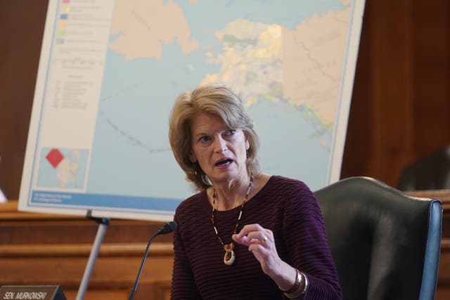 <p>Sen. Lisa Murkowski, (R-AK) questions Rep. Debra Haaland, (D-NM) President Joe Biden's nominee for Secretary of the Interior, during her confirmation hearing before the Senate Committee on Energy and Natural Resources, at the US Capitol on 24 February, 2021 in Washington, DC.</p>