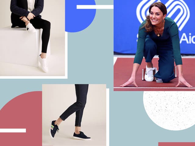 <p>The Duchess of Cambridge sported a similar pair last year, with rainbow stripes on a minimal-style trainer</p>