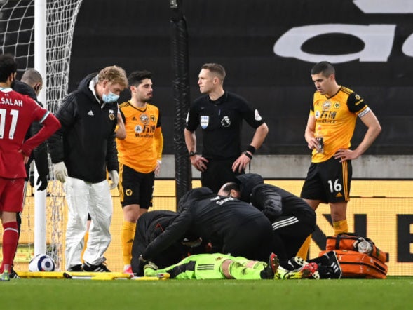 Rui Patricio was carried off on a stretcher following his collision with Conor Coady
