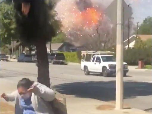 A video shows powerful explosion in Ontario, California after which two people died and several houses were evacuated