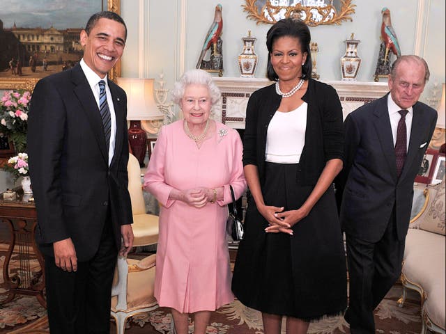 Michelle and Barack Obama with Queen Elizabeth and the Duke of Edinburgh in 2009 
