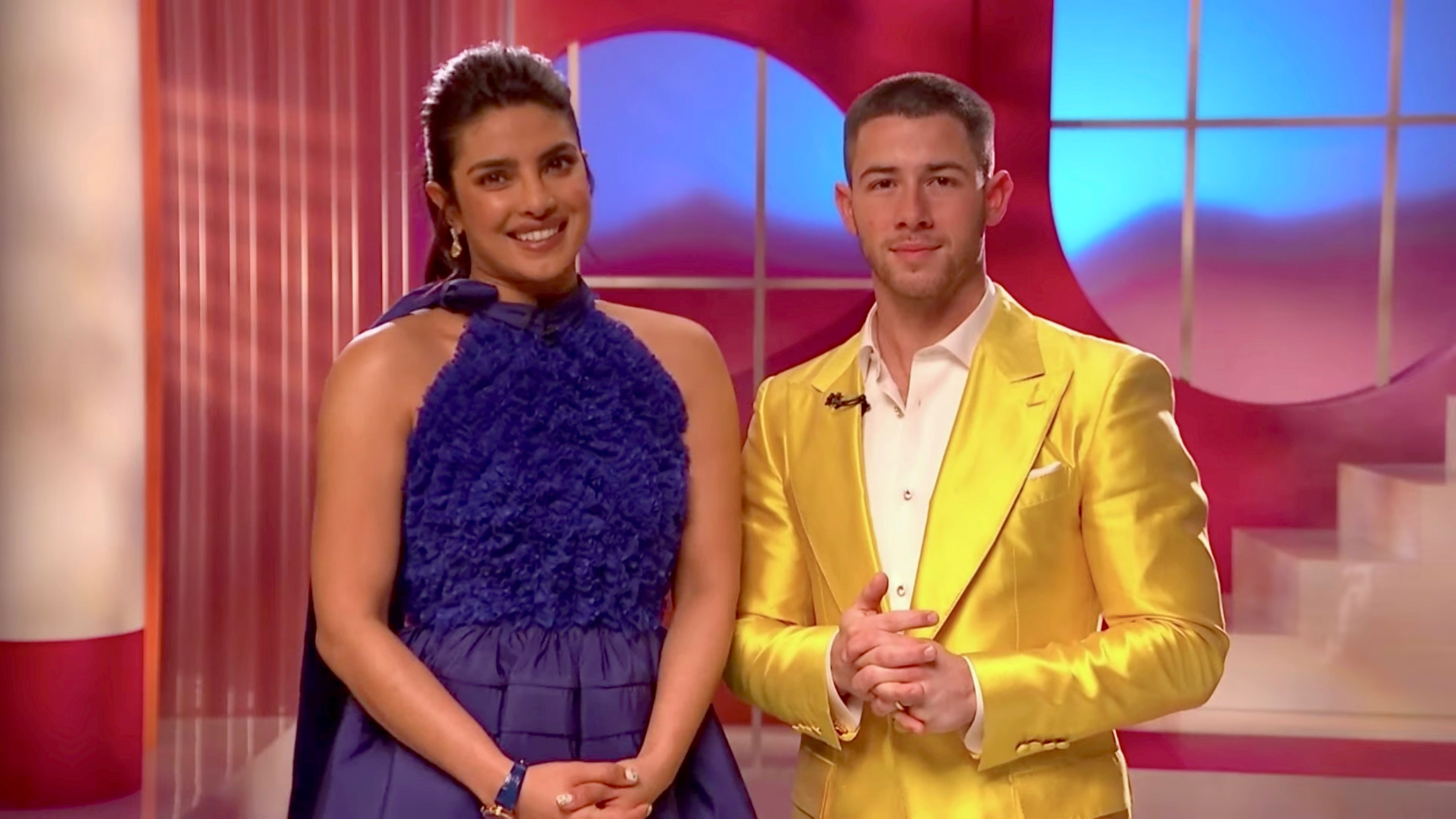 <p>Priyanka Chopra Jonas and Nick Jonas speak at the 93rd Academy Awards Nominations Announcement </p>