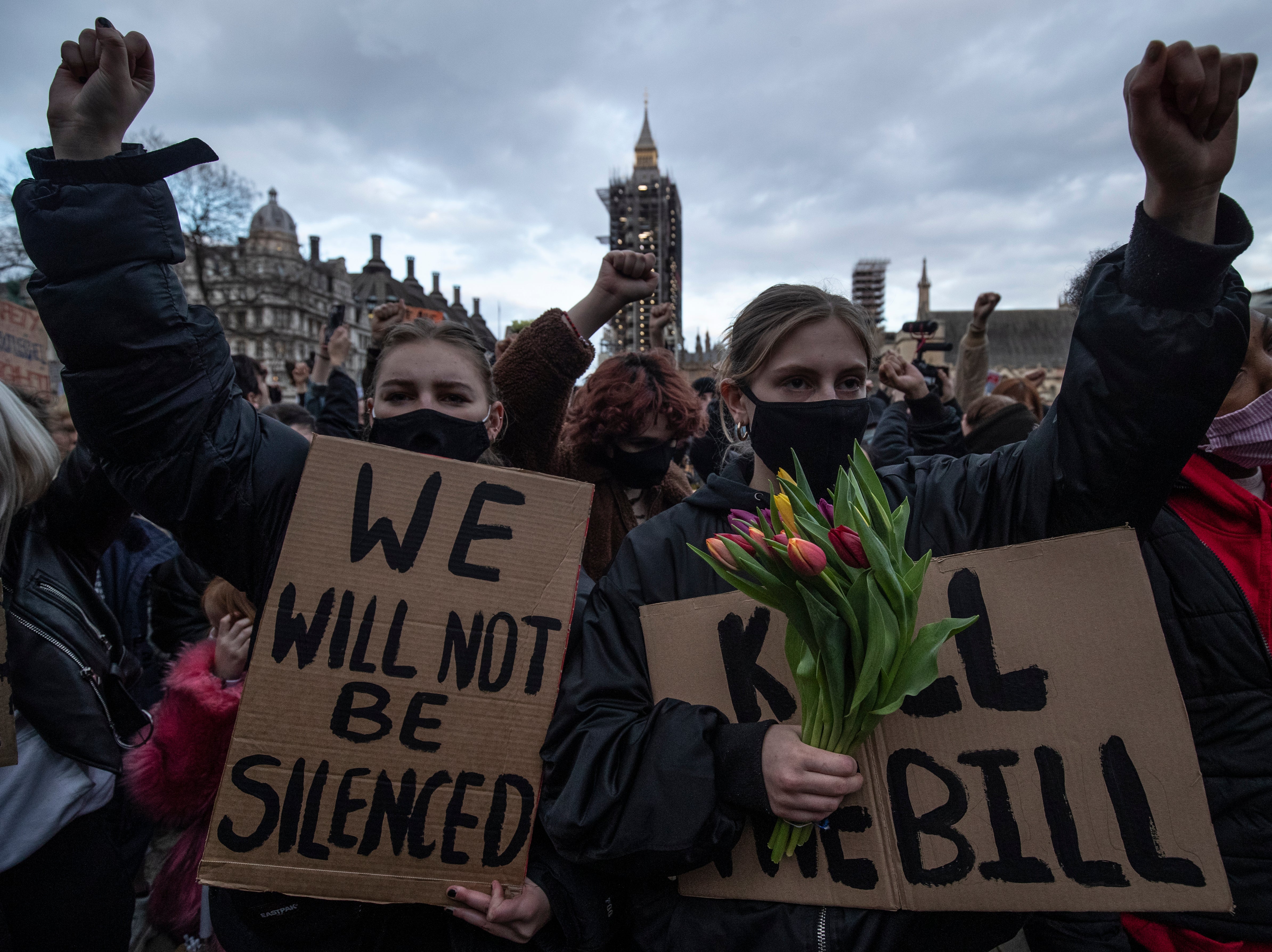 Members of the public protest against the The Police, Crime, Sentencing and Courts Bill