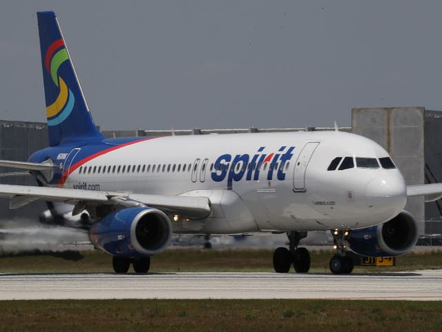 <p>A Spirit Airlines plane prepares to take off at the Fort Lauderdale-Hollywood International Airport on 9 May 2017 in Fort Lauderdale, Florida</p>
