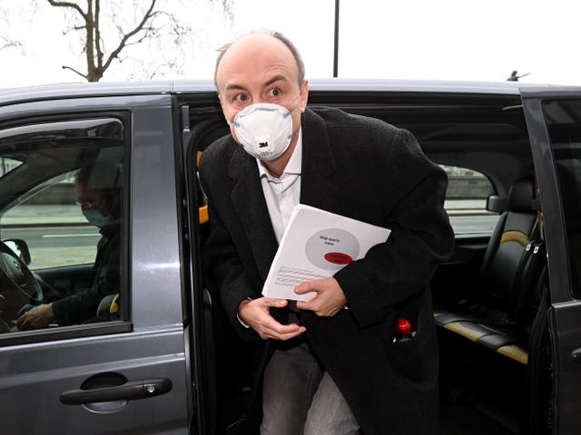 <p>Cummings arrives at Portcullis House to give evidence to the Science and Technology Committee</p>