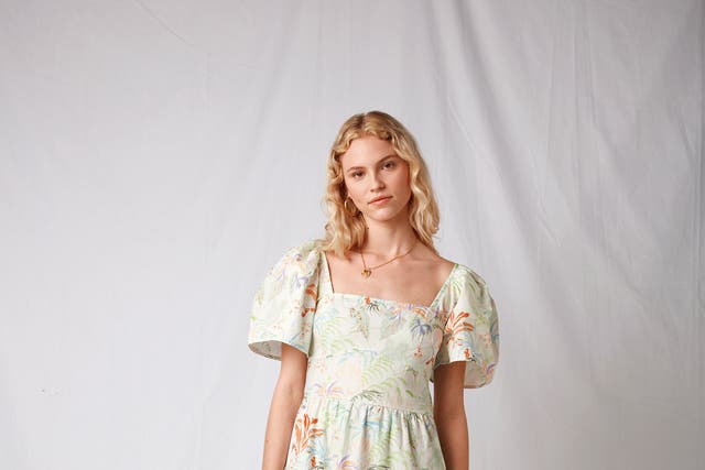 Omnes Daphne Tiered Midi Dress in Rainforest Print