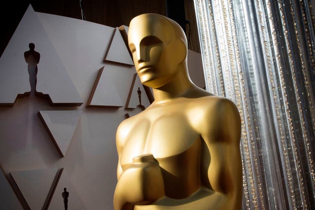 <p>Oscars statue displayed on the red carpet area on the eve of 92nd Oscars at the Dolby Theatre in Hollywood, on 8 February, 2020</p>