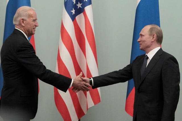 Joe Biden meets Russian Prime Minister Vladimir Putin in 2011