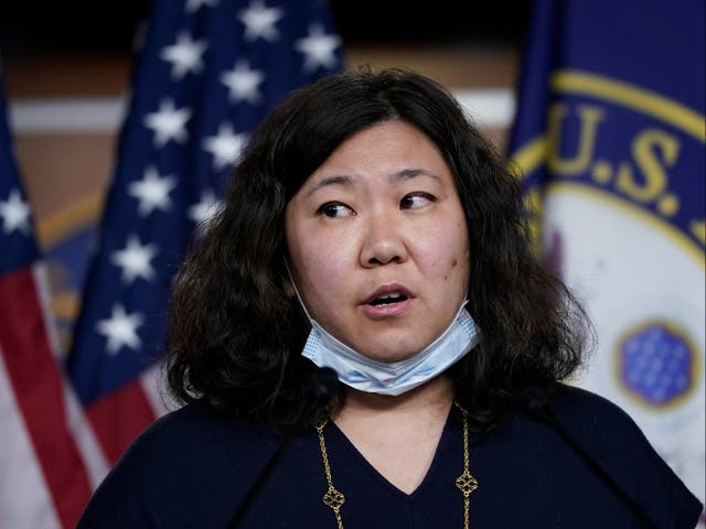 <p>Grace Meng (D-NY) speaks during a news conference at the US Capitol on 27 May 2020 in Washington, DC</p>