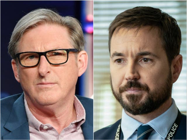 Adrian Dunbar (left) and Martin Compston in Line of Duty (right)