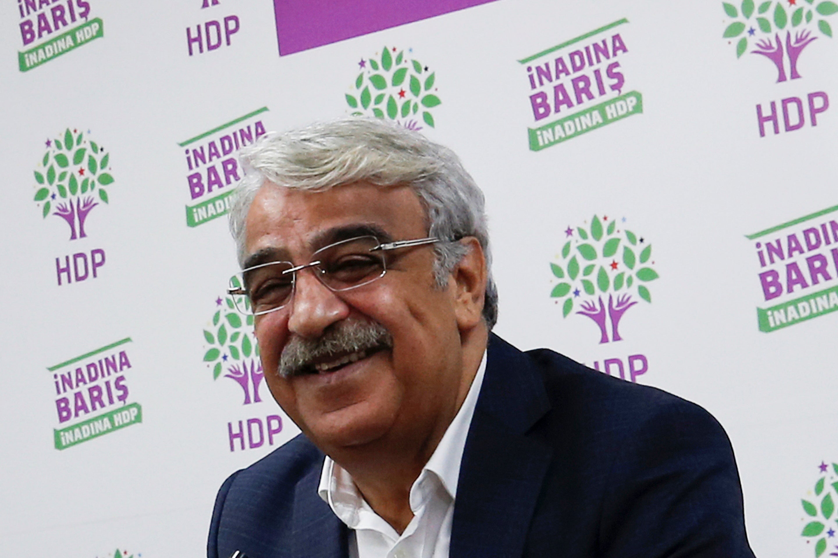 Mithat Sancar, co-leader of the pro-Kurdish Peoples' Democratic Party (HDP), speaks during a news conference at the party headquarters in Ankara
