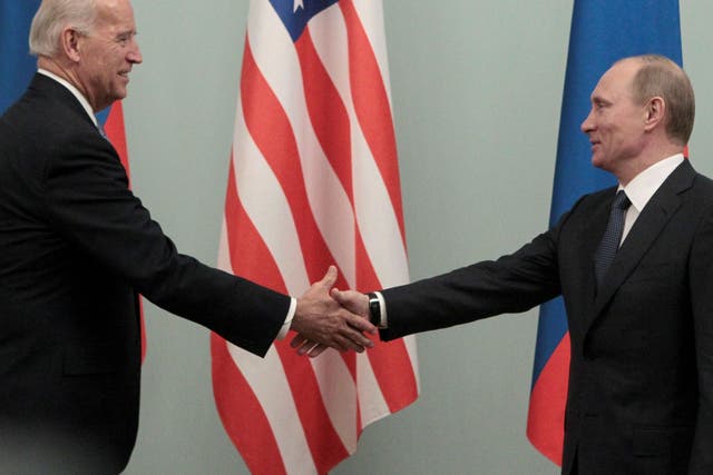 Putin and the then US vice president Joe Biden in Moscow in 2011