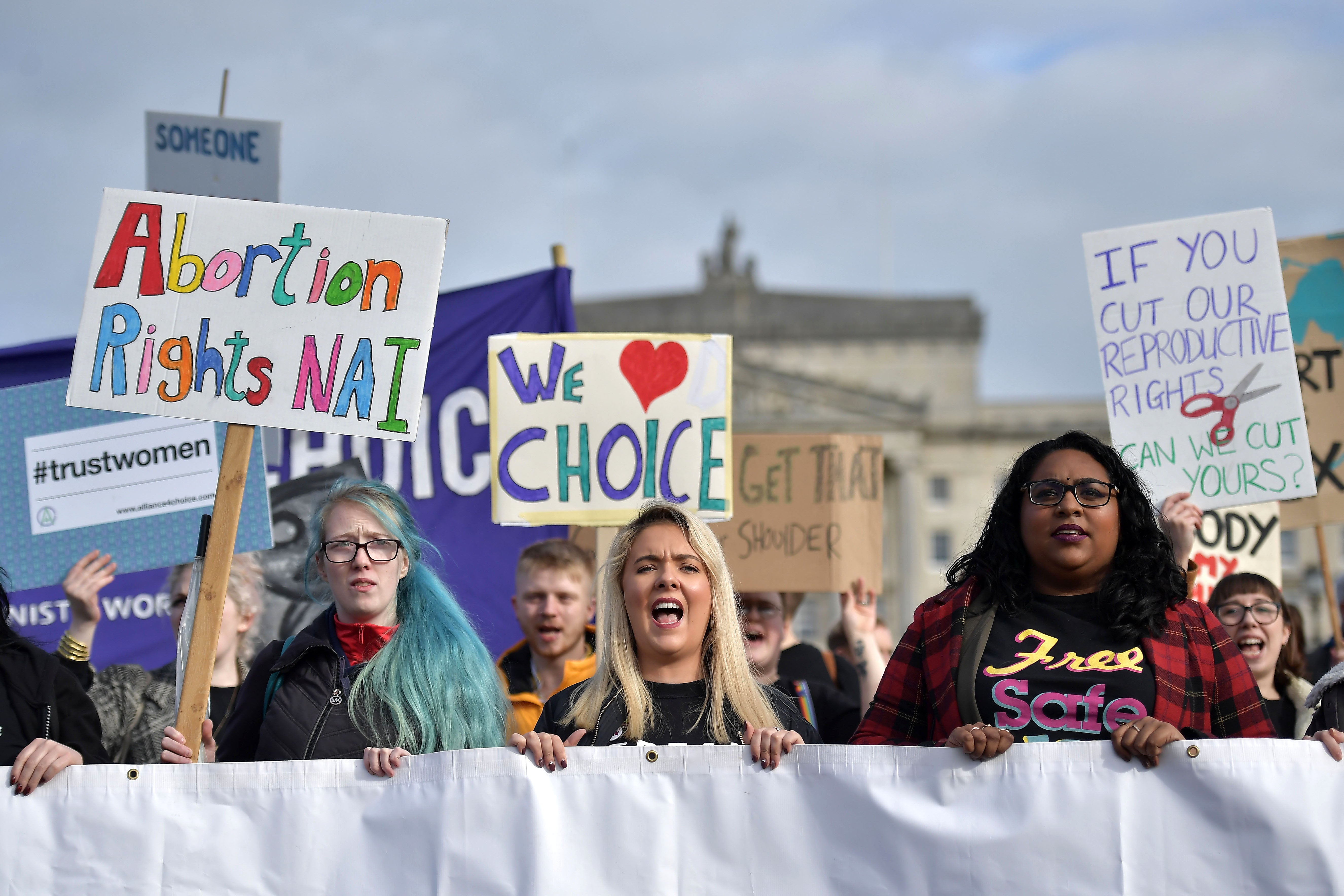 Pro-choice protesters outside Stormont in 2019