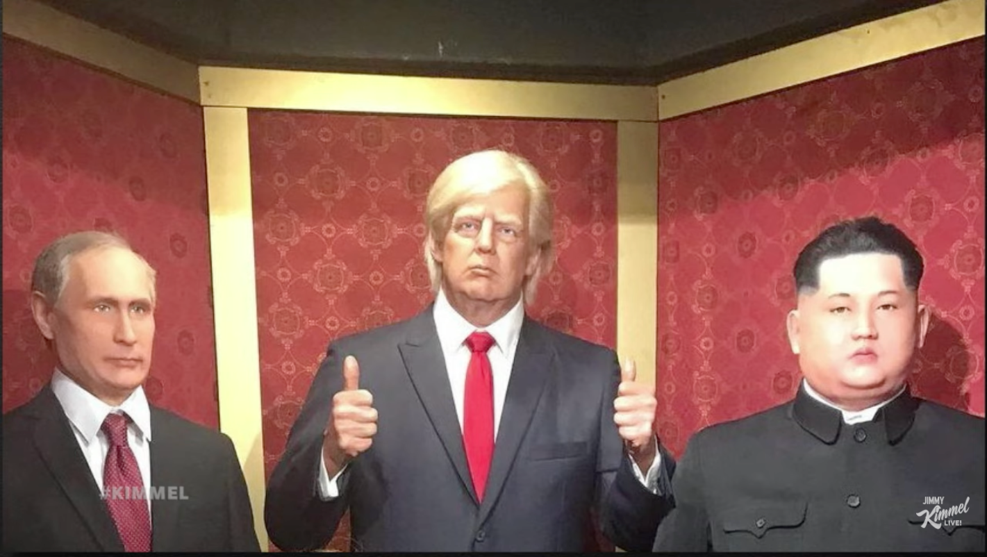 La estatua de Trump vista en la fábrica de cera de Louis Tussaud junto a Vladimir Putin y Kim Jong-un