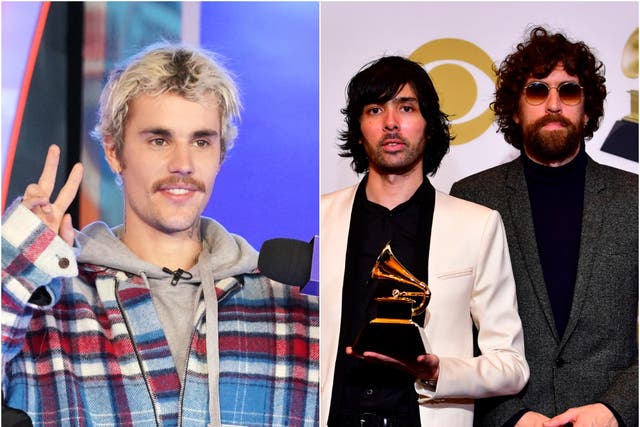 (Left) Justin Bieber and (right) French dance duo Justice
