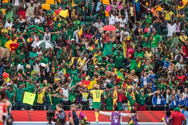 <p>Cameroon's Gaelle Enganamouit celebrates at the Fifa Women's World Cup in 2015</p>