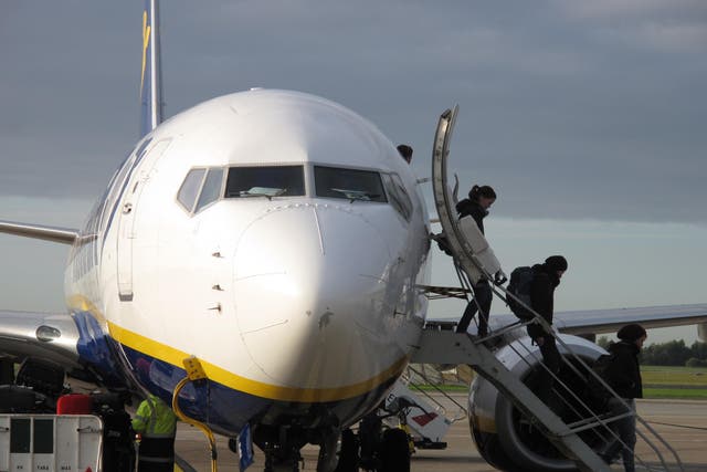 <p>Going places? A Ryanair Boeing 737  </p>