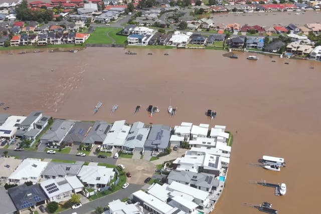 <p>A still image taken from video shows a flooded area following heavy rains in Port Macquarie, New South Wales, Australia March 20, 2021</p>