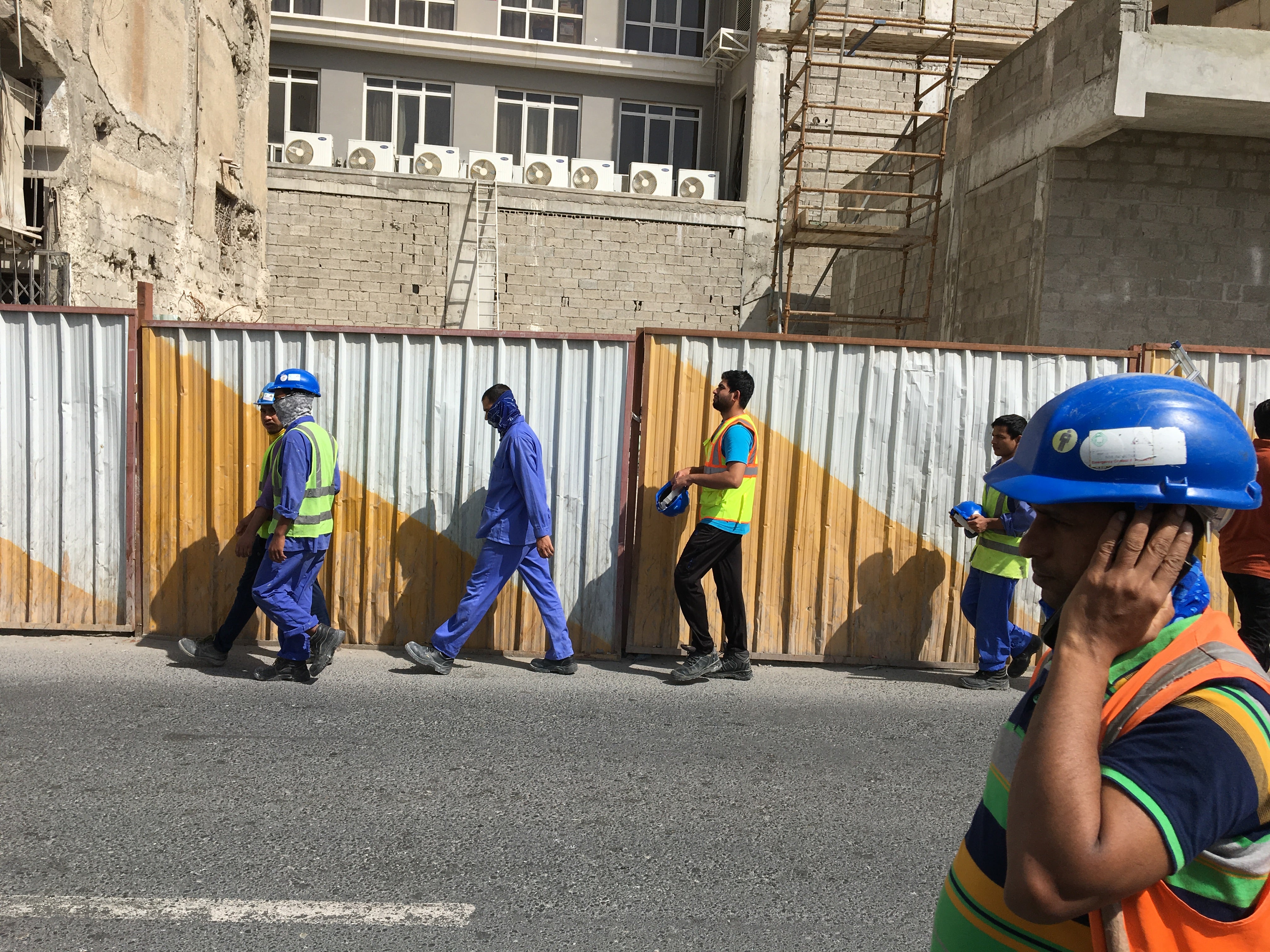 Workers in central Doha, Qatar