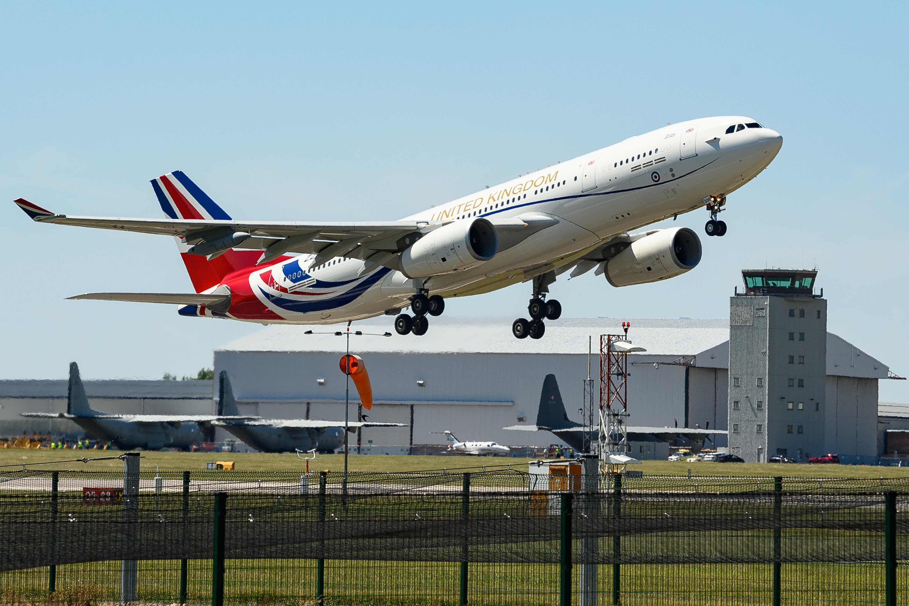 RAF Voyager, the aircraft used by the prime minister and members of the royal family, takes flight for the first time after receiving a £900,000 makeover last June