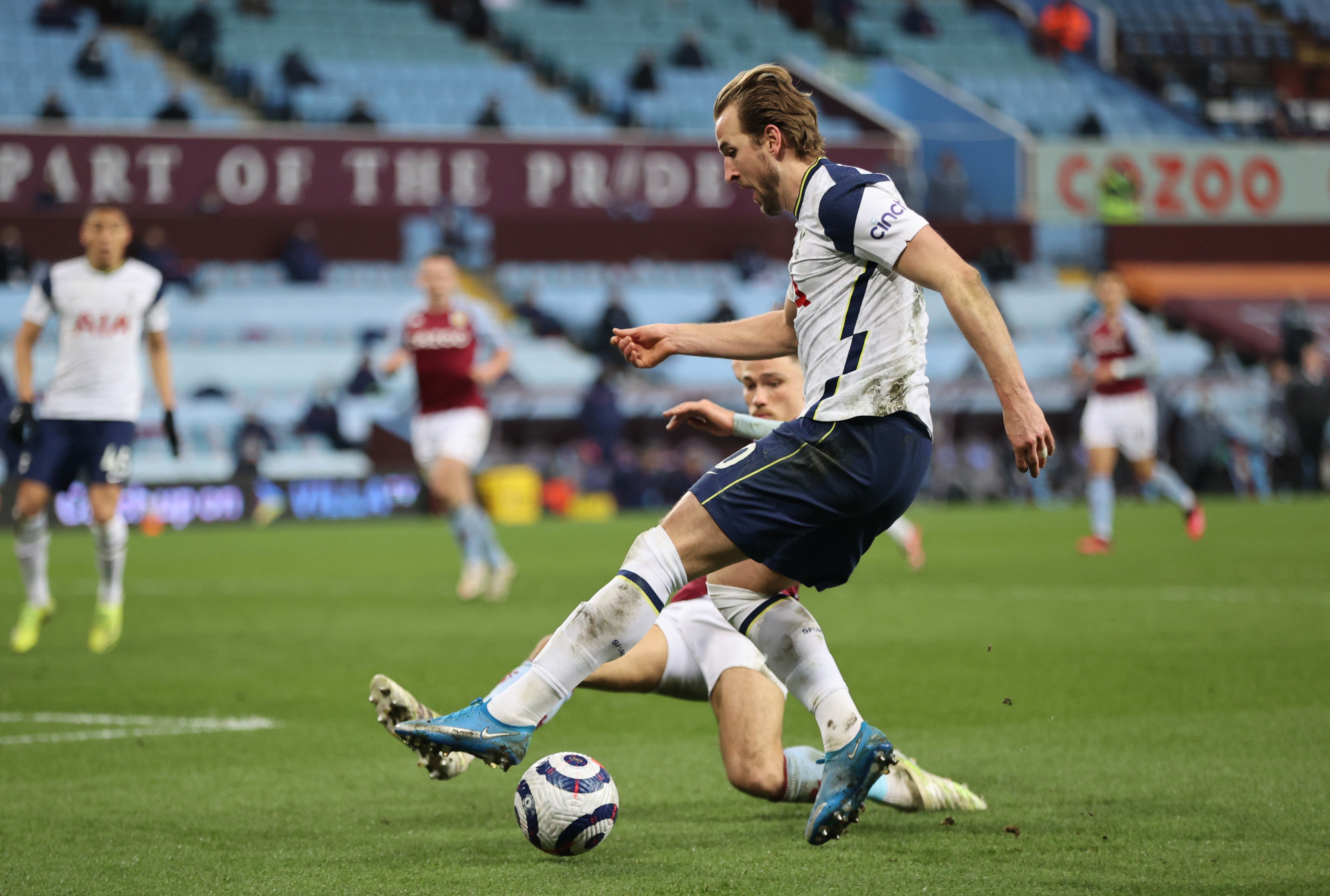 Harry Kane is fouled by Matty Cash in the box