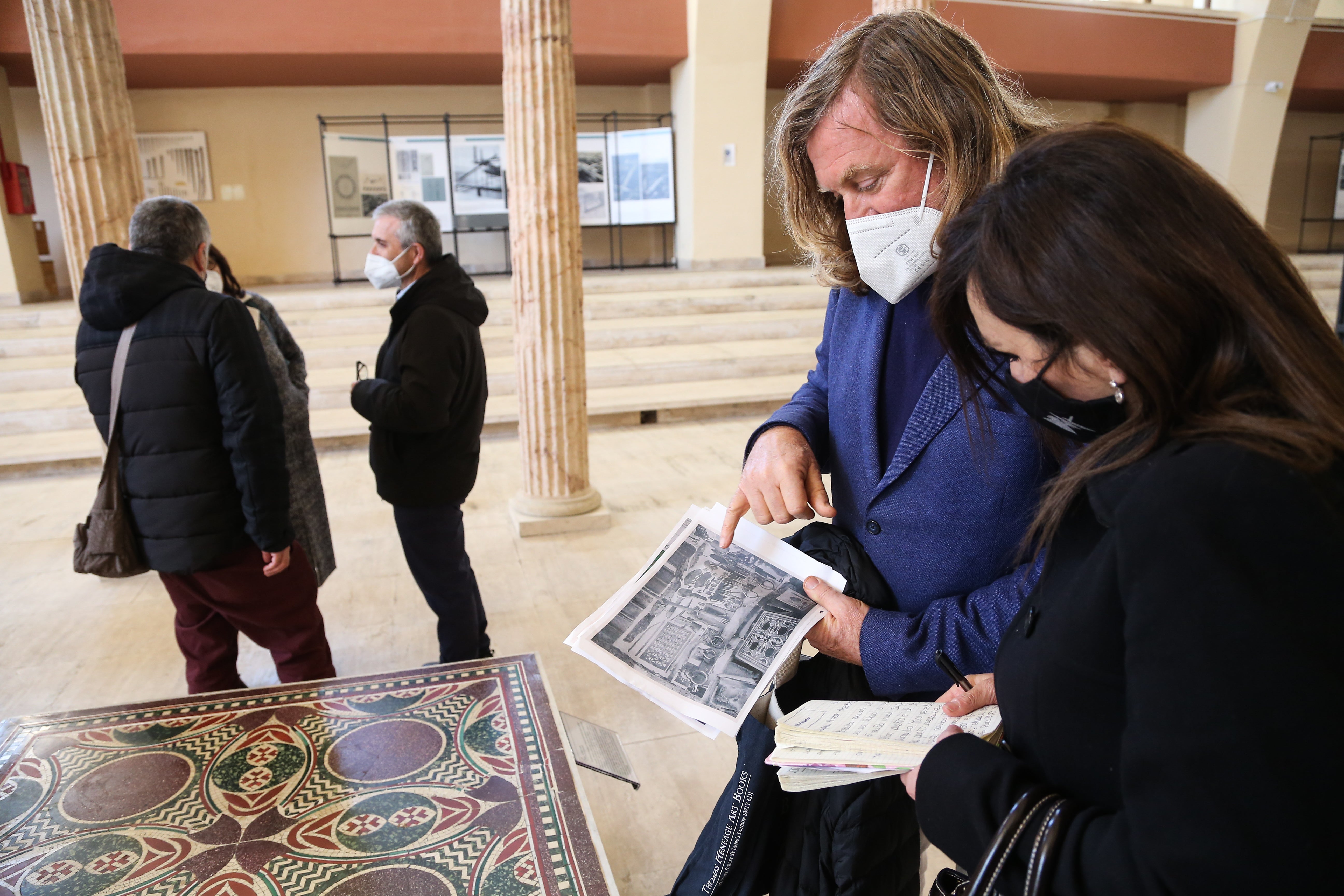 Architect and Italian marble expert Dario Del Bufalo attends the unveiling of the Caligula mosaic at the Museo delle Navi Romane (Museum of the Roman Ships) in Nemi, south of Rome