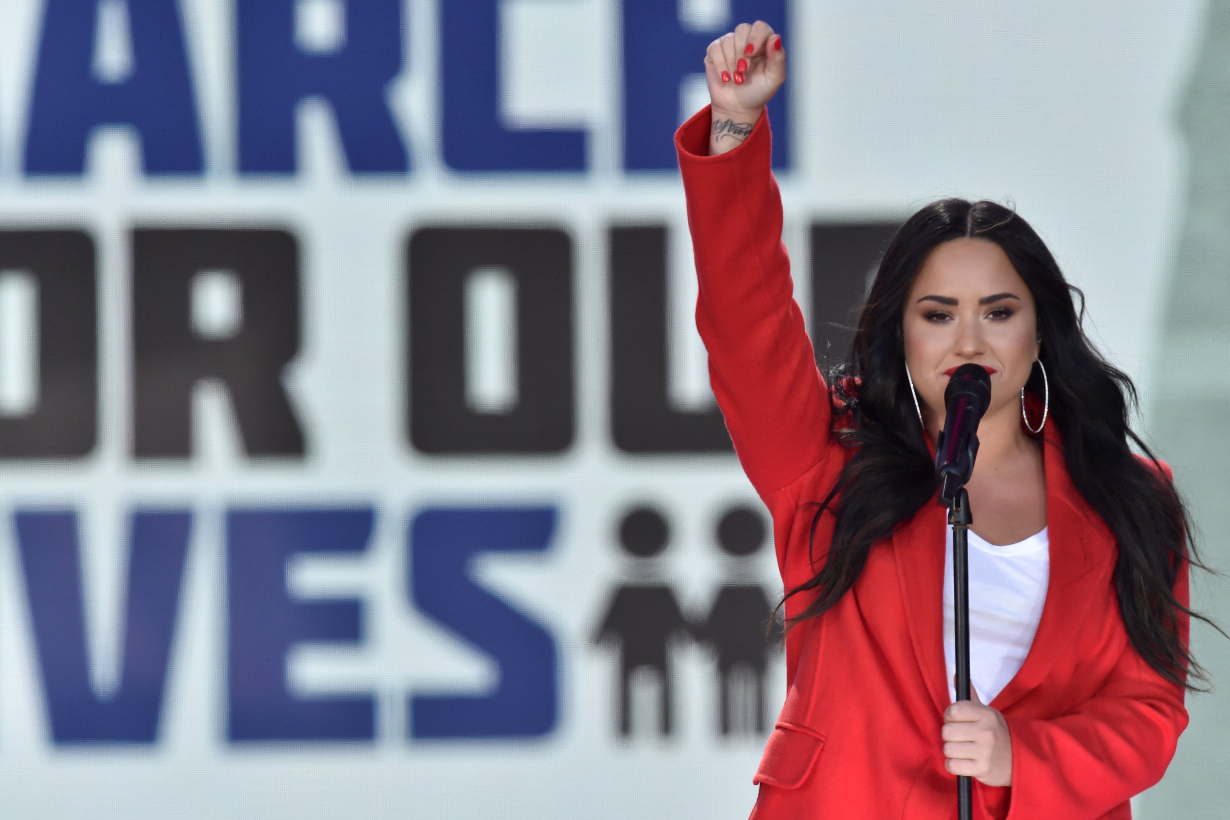 Demi Lovato sings at the March for Our Lives rally in Washington DC in March 2018