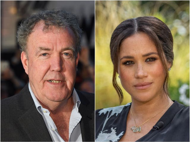 Jeremy Clarkson (izquierda) se dirigió a la entrevista de Meghan Markle (derecha) con Oprah en una columna de periódico reciente.