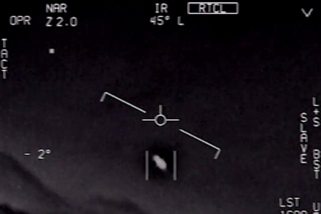 <p>Footage released by DoD of unidentified flying object (UFO)</p>