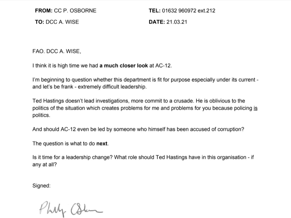 A screenshot of the letter discovered within the Line of Duty trailer