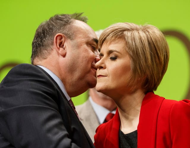 <p>Alex Salmond and Nicola Sturgeon at the end of the 2014 SNP party conference, in Perth</p>