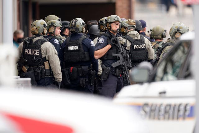 <p>Police outside a King Soopers grocery store where a shooting took place Monday, March 22, 2021, in Boulder, Colo.?</p>