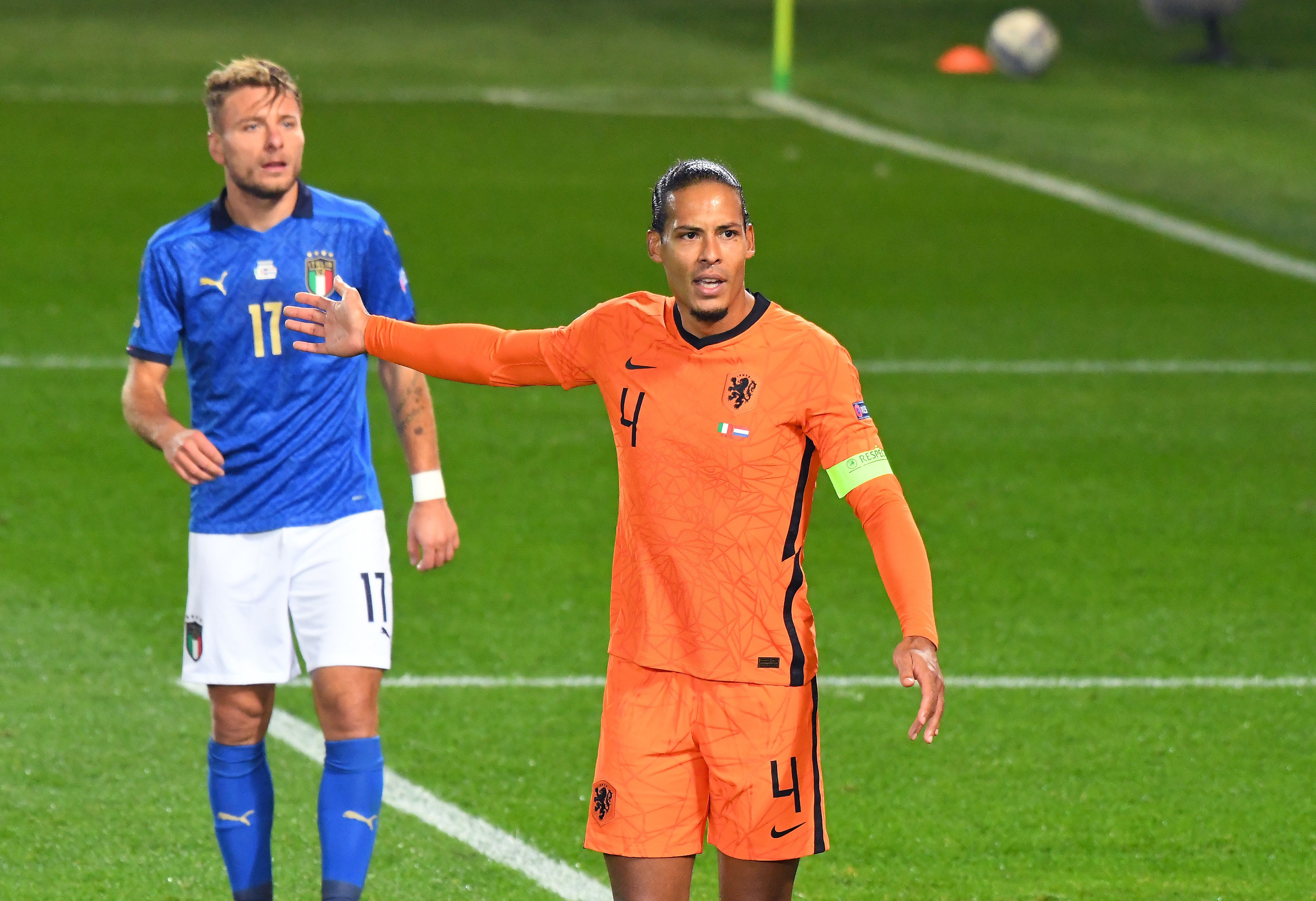 Van Dijk in action for the Netherlands shortly before injuring his knee in October 2020