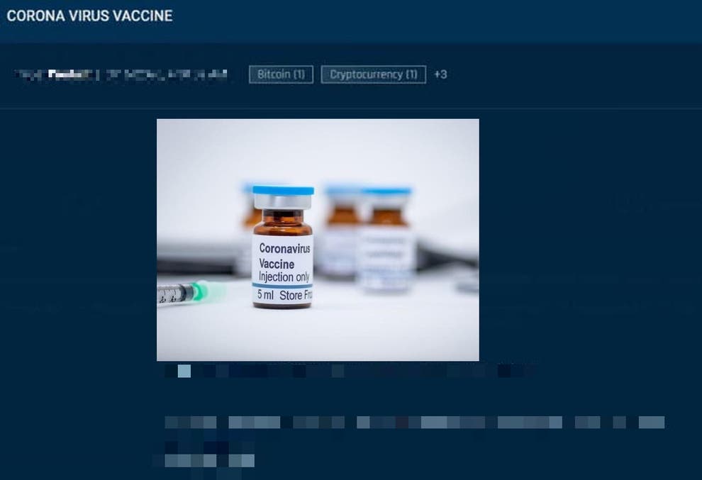 Dark web listings for ‘coronavirus vaccines’ first appeared in April 2020, long before one had been approved