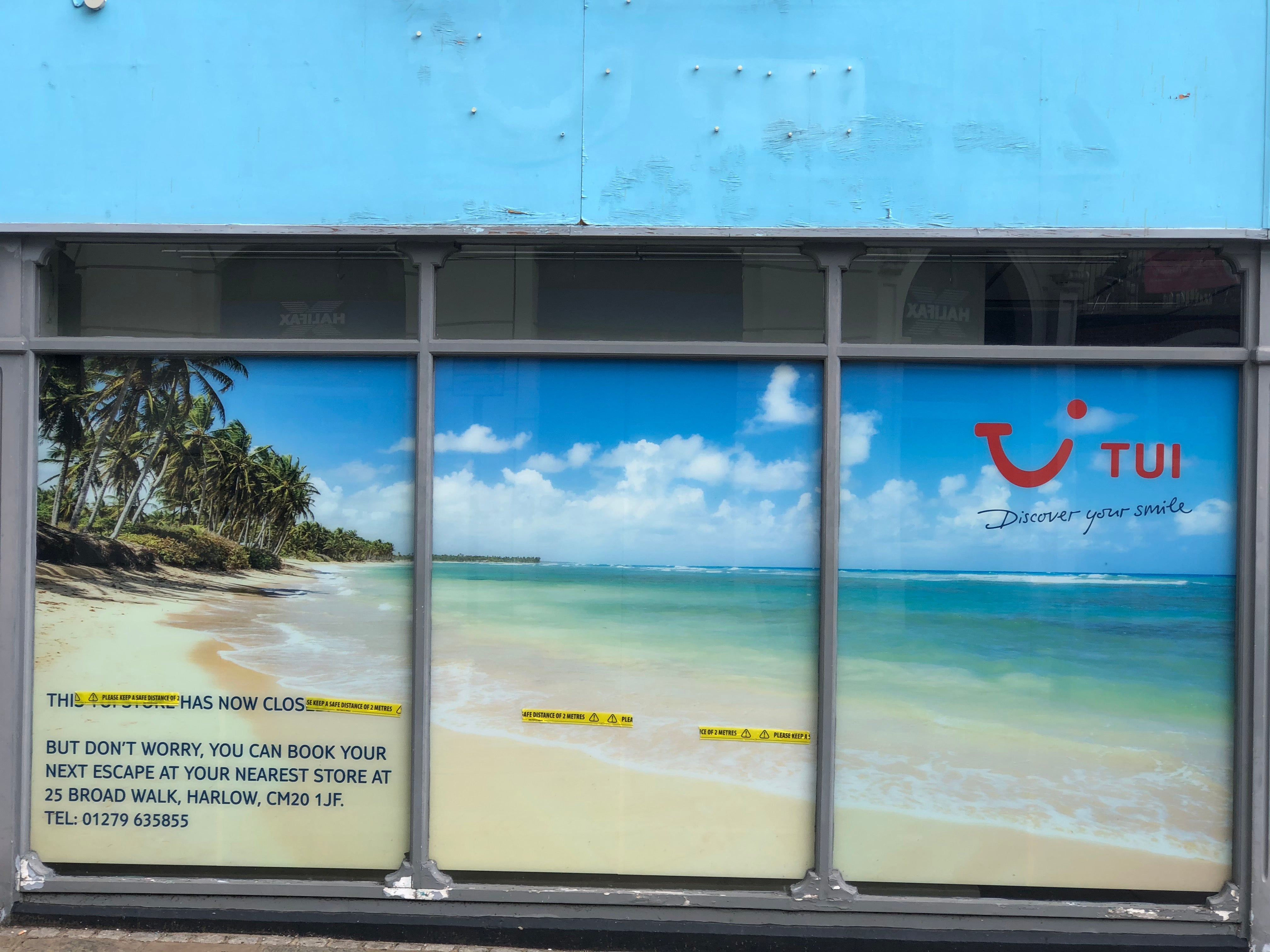 Closed to travel: a Tui store in Bishop’s Stortford, Hertfordshire, in the summer of 2020