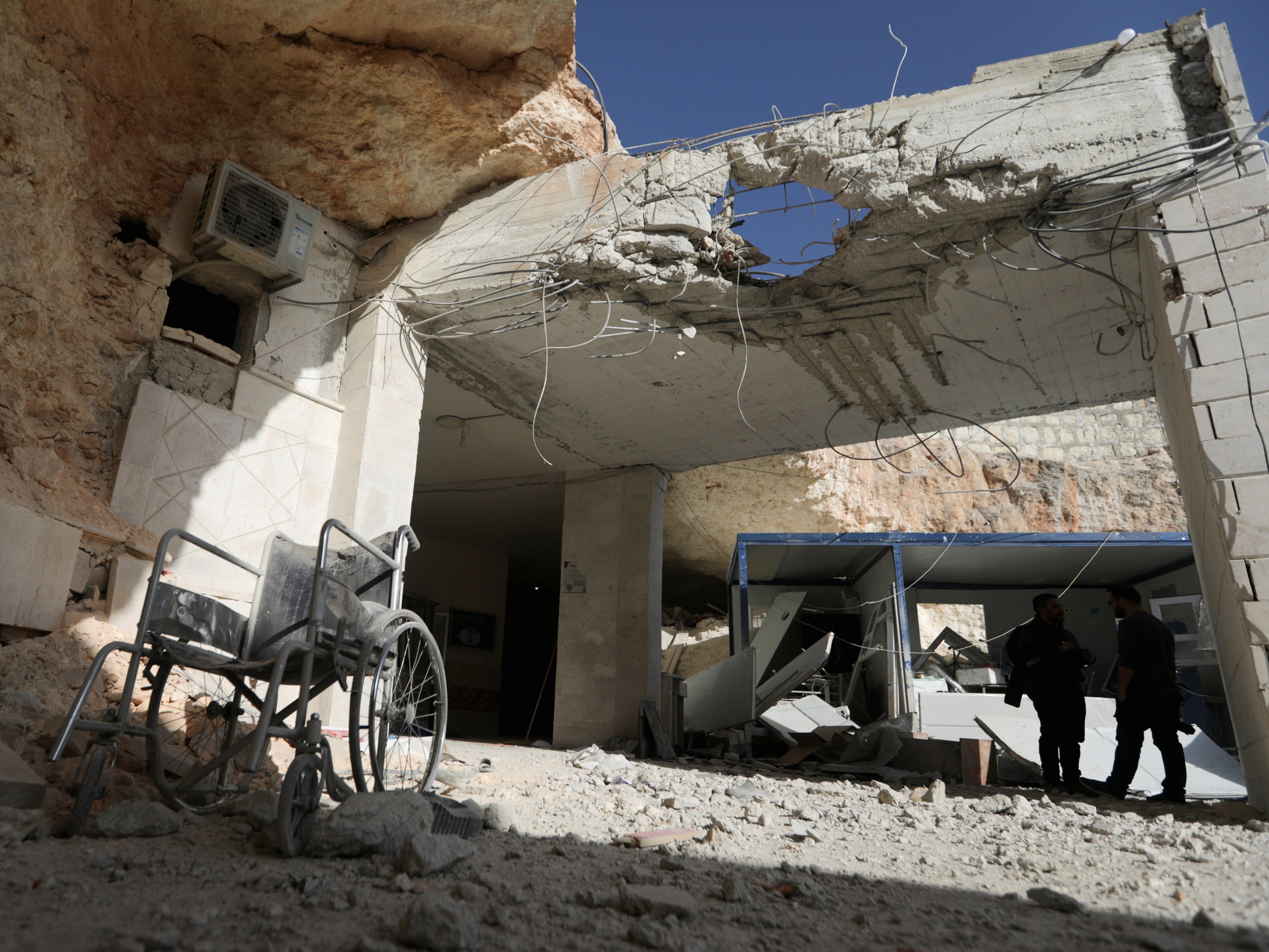 A hospital damaged in airstrikes in the rebel-held town ofAtareb in northwestern Syria