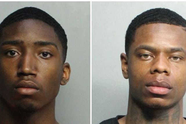<p>Evoire Collier, 21, left, and Dorian Taylor, 24, right, are accused of drugging and rapping a young women in Miami Beach</p>
