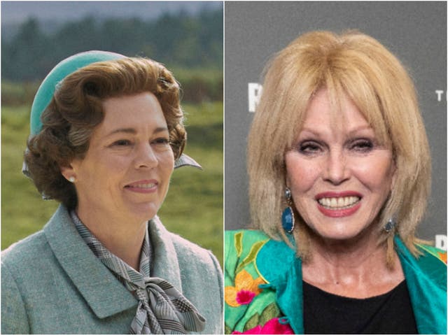 Olivia Colman in The Crown and Joanna Lumley