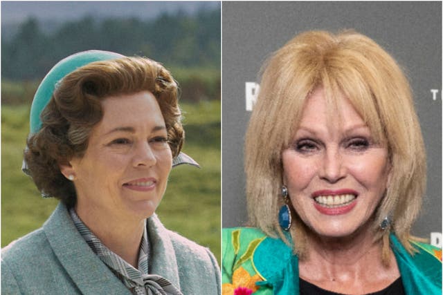 Olivia Colman in The Crown and Joanna Lumley