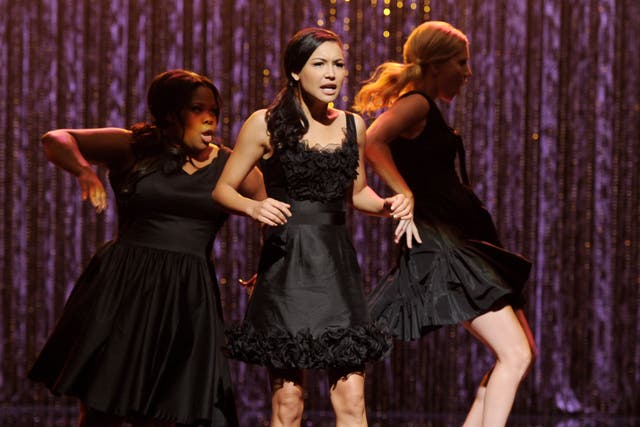 Amber Riley, Naya Rivera, and Heather Morris perform at a special taping of the 300th musical performance on ‘Glee’ on 26 October 2011 in Los Angeles, California