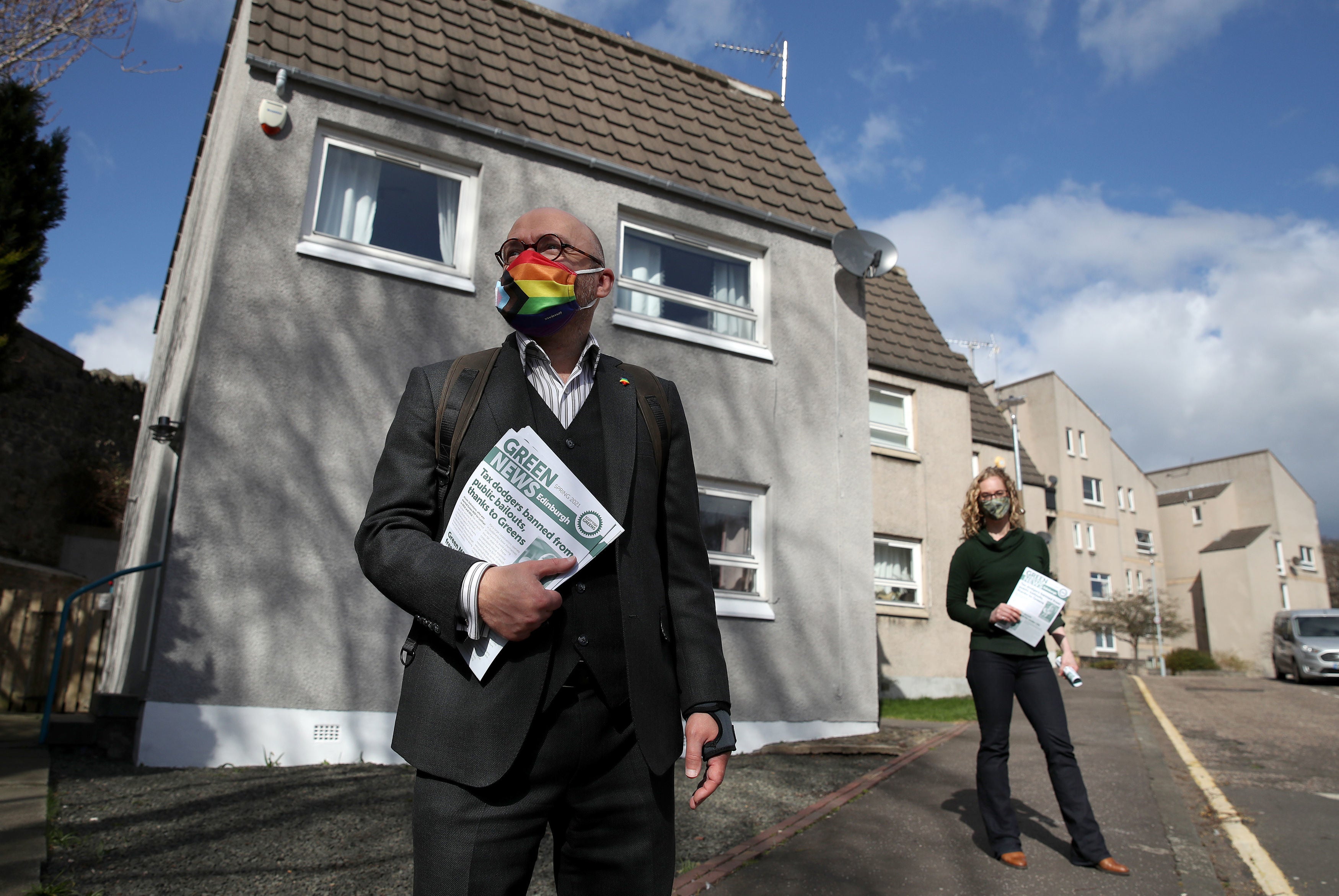 Scottish Green Party co-leaders Patrick Harvie and Lorna Slater on the local election campaign trail in Edinburgh.