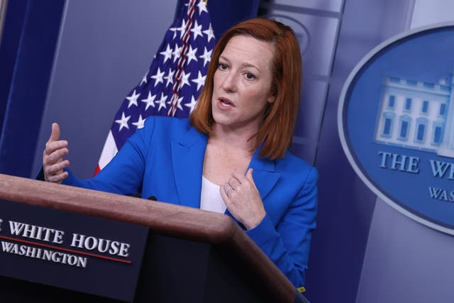 <p>White House Press Secretary Jen Psaki talks with reporters in the Brady Press Briefing Room at the White House on March 24, 2021 in Washington, DC. </p>
