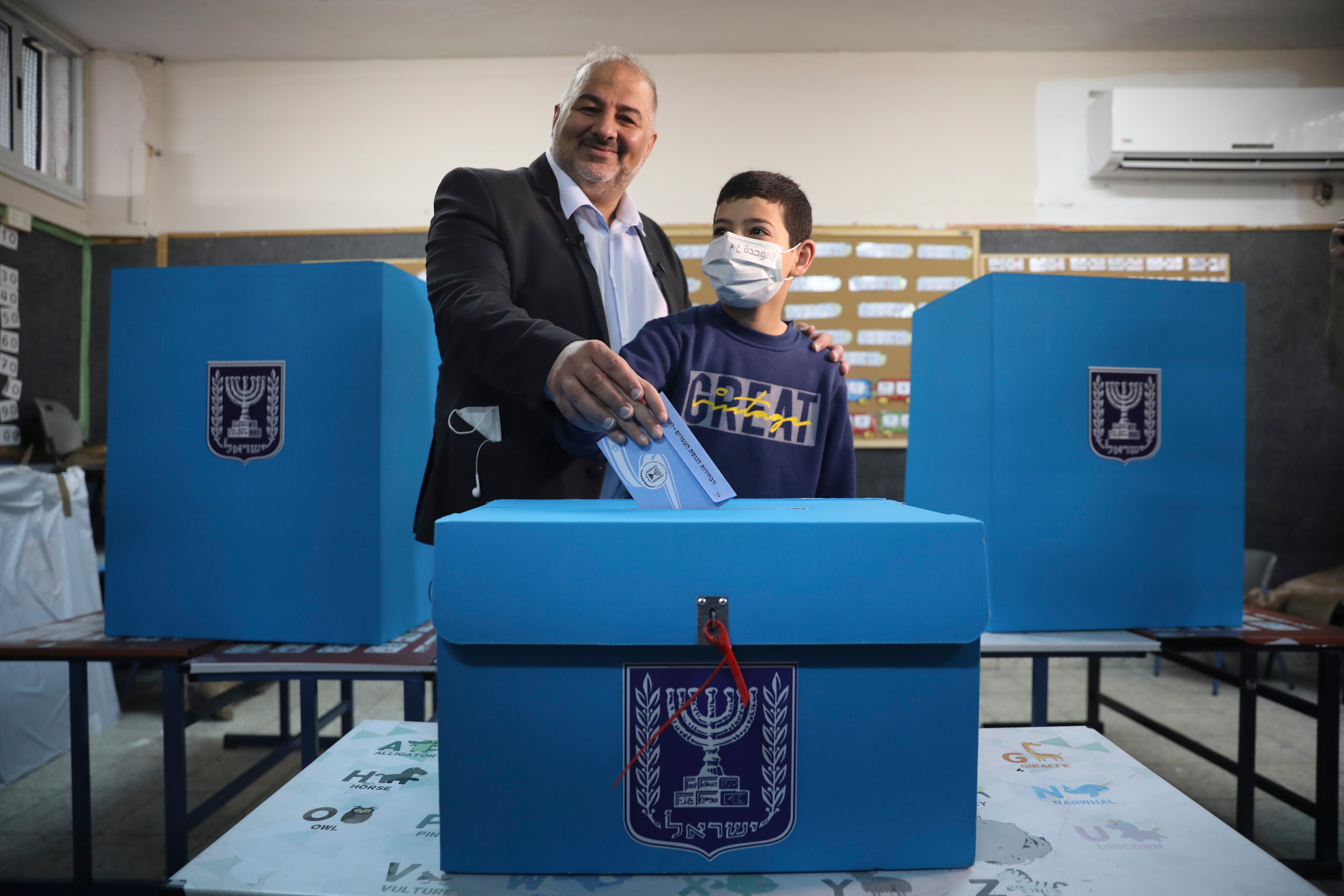 Kingmaker in the making: Mansour Abbas, leader of the United Arab List, votes at a polling station in Maghar, Israel