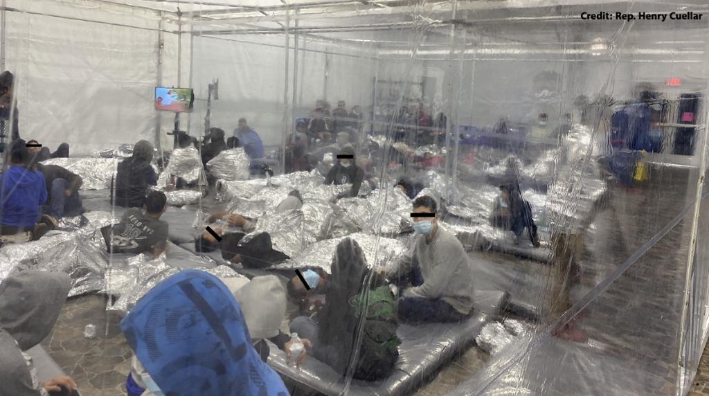 Migrants in a Donna, Texas, detention centre are placed in pods after crossing the US-Mexico border